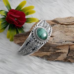 925 Sterling Silver Boho Green Malachite Bangle Wedding Gift for Her Gemstone <b>Kada</b> Bangle Fashionable Sterling Silver Bangle - Product Image 3