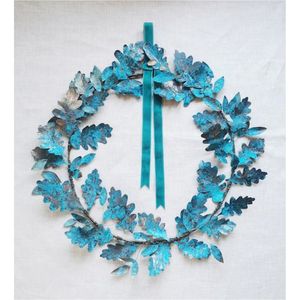 Guirnalda de Flores de Cobre Rústica Hecha a Mano para Colgar en la Pared |   Arte Metálico Vintage con Patina Turquesa |   Gran Escultura Decorativa Floral para Pared - Product Image 4