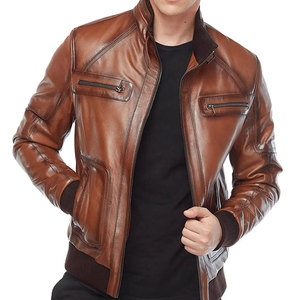 Chaqueta de Cuero Estilo Motociclista, de Cuero Vacuno Marrón Desgastado, Chaqueta de Cuero Informal y Elegante, Chaqueta de Cuero Vintage de Talla Grande para Hombre - Product Image 4