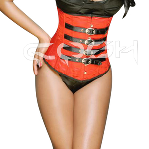 Red and Black Satin <b>Underbust</b> Steelboned <b>Corset</b> With Adjustable Buckle Straps | Custom <b>Corsets</b> Manufacturer - Product Image 6