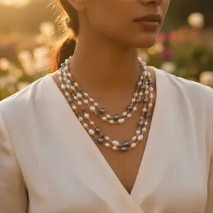 Magnifique collier de perles d'eau douce rondes de qualité AAA avec chaîne en argent, style classique pour les occasions de fête féminines - Product Image 2