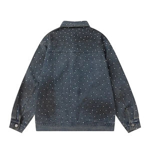 OEM High Quality Winter Oversized Denim <b>Bomber</b> <b>Jacket</b> for Men Customized Embroidered Rhinestones <b>Vintage</b> Style Denim <b>Jackets</b> - Product Image 5