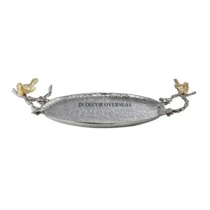 Latest Pattern Arrival High Grade Gold Plated Premium Quality Metal Round Shape Unique Designer Serving And Decorative <b>Tray</b> - Product Image 6