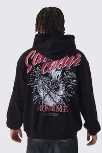 OEM Sweat à capuche personnalisé 500GSM 100% coton avec logo en relief aux épaules tombantes pour hommes - Product Image 3