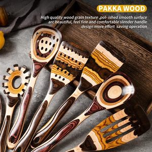 Juego de utensilios de cocina modernos de madera de Pakka marrón, los más vendidos, de alta calidad, con mango largo, diseño personalizado, cucharas de cocina ecológicas, gratis - Product Image 2