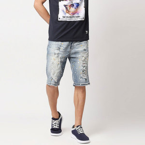 Trendy Fashionable Hip Hop Skinny <b>Jeans</b> Shorts for Men Mid <b>Waist</b> <b>Elastic</b> Closure Solid Front Logo Breathable Denim Shorts - Product Image 6
