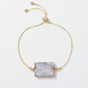 White Druzy Rectangle Gemstone <b>Bracelet</b> - 10x14 MM Stone <b>Adjustable</b> Chain <b>Bracelet</b> - <b>Gold</b> Electroplated <b>Bracelet</b> Jewelry - Product Image 1