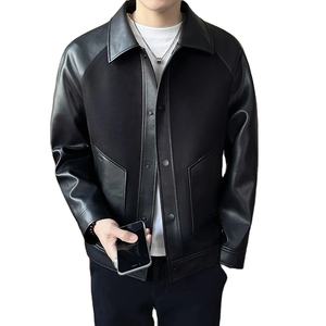 Veste en cuir pleine fleur personnalisée fabriquée en usine manteau de travail décontracté avec poches dessus en similicuir pour moto toile tissu - Product Image 4