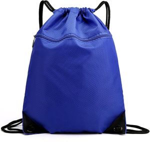 Blue Polyester <b>Drawstring</b> <b>Backpack</b> with Zippered Pocket Portable Sport Bag for Gym and Travel Gift Packaging - Product Image 1