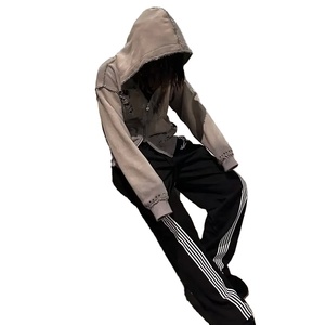 Men's 500 Gsm Heavyweight Terry Acid Wash Hoodies Double Zipper Custom Distressed Rhinestone New Style Zipper Hoodies - Product Image 6