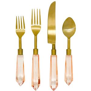 Ensemble de couverts en métal au design tendance avec poignée en acrylique rose fini or pour la maison et les ensembles de couverts de vaisselle de mariage - Product Image 3