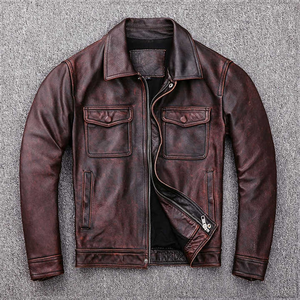 Personalizable de alta calidad de los hombres de estilo vintage desgastado chaqueta de cuero de vaca real para los hombres - Product Image 1