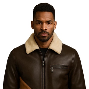Chaqueta Bomber de Piel de Oveja para Hombre de Alta Calidad Personalizada al por Mayor con Forro de Lana en el Interior - Product Image 5