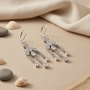 Women's 925 <b>Silver</b> Trendy Fashion <b>Chandelier</b> Earrings with Zircon Third Party Certified - Product Image 3
