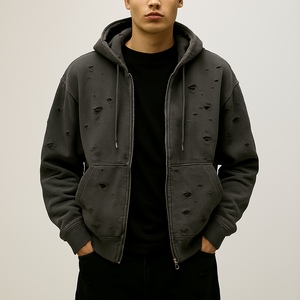 Venta al por mayor 100% algodón 300gsm personalizado de gran tamaño desgastado Sudadera con capucha gruesa de peso pesado hombres Vintage piedra ácido lavado Sudadera con capucha - Product Image 1