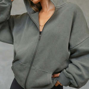 Sudadera con capucha de gran tamaño con cremallera completa para mujer, ropa de calle de algodón de alta calidad, sudadera personalizada de talla grande con estampado de invierno - Product Image 3