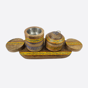 Quemador de Incienso de Madera Religioso, Ecológico y Duradero, Pintado a Mano con Diseño Amarillo, Quemador de Carbón Mubakhara Hecho de Madera de Mango - Product Image 1
