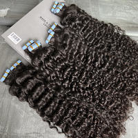 Extensions de cheveux indiens bouclés profonds à bandes adhésives invisibles, qualité 12A, cheveux vierges bruts Remy, 100 % humains, vente en gros