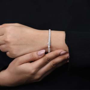 Round Cut Lab Grown Diamond Sterling <b>Silver</b> & Gold Tennis <b>Bracelet</b> 10.12 TCW VS Clarity EF Color Hallmarked Elegant Luxurious - Product Image 6