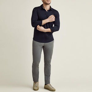 Camiseta Polo de Manga Larga de Primavera para Hombre, Estilo Informal, Color Puro, Algodón, Corte Ajustado, Camiseta Polo de Manga Larga para Hombre - Product Image 3