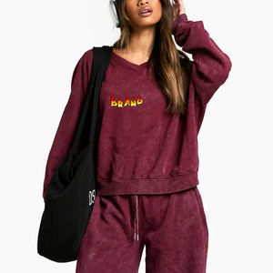 Sudaderas de Mujer con Cierre de Cremallera, 100% Algodón, Estilo Color Block, Lavado Ácido, Franjas en las Mangas, Personalizadas con Logotipo OEM/ODM - Product Image 4