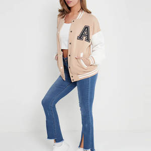 Hot Selling Women's Breathable Wool Letterman Varsity Jacket with Custom Logo and Cotton Filling Windproof Solid Color - Product Image 3