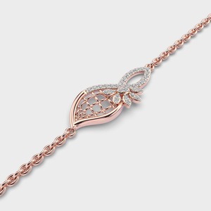 IGI Certified Round Lab Grown Diamond <b>Leaf</b> Motif Chain Bracelet in 14K Yellow / White / Rose Gold - Product Image 6