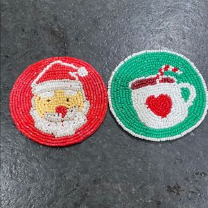 Posavasos de cuentas de semillas de arte bordado para la temporada de Navidad elegante decoración de Navidad posavasos de cuentas de semillas hechos a mano - Product Image 4