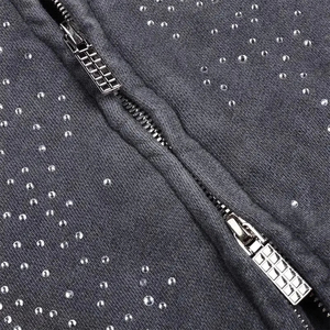 OEM Acid Wash Custom Zipper Hoodie <b>for</b> Men <b>Hip</b> Hop Windproof Hoodies With Heat Transfer Streetwear Hoodies - Product Image 5