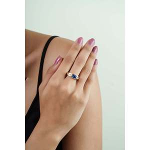 <b>Dainty</b> Rhodium Plated Blue Sapphire Diamond Signet <b>Ring</b> for Wedding - Product Image 2