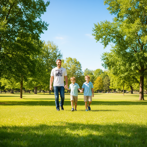 เสื้อยืดคู่สำหรับพ่อและลูกชายสองคน ดีไซน์เท่ๆ สำหรับครอบครัว สนุกสนานและออกนอกบ้าน - Product Image 1