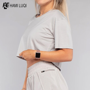 T-shirt court pour femme de qualité supérieure en gros, personnalisé, en coton et en maille, pour l'entraînement estival, couleur unie - Product Image 2