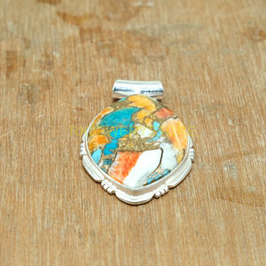 จี้เงินแท้ 925 ประดับพลอยสีฟ้าอมเขียวทรงหอยมีหนาม สีส้ม  จี้แบบโดดเด่น  จี้พลอย  สร้อยคอ  เครื่องประดับพลอยสีฟ้าอมเขียว - Product Image 3