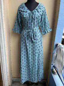 Vestido MIDI de bloque de mano de algodón azul, mini vestido, vestido estampado de bloque largo floral, cuello profundo con cuerda más cerca regalo para ella - Product Image 2