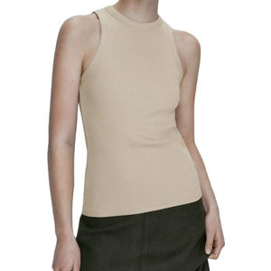 Top corto acanalado de cuello alto con logotipo personalizado, camisetas sin mangas de punto para mujer, camiseta sin mangas de entrenamiento para mujer, ropa deportiva para gimnasio, camisetas sin mangas para mujer - Product Image 1