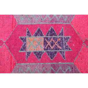 Alfombra Turca Vintage, Alfombra de Pasillo de 3.3x10.1 pies, Alfombra de Lana Sólida Roja y Morada - Product Image 3