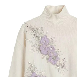 Pull pour femme en tricot respirant à manches longues, col rond, couleur unie, style coréen, nouvelle collection automne/hiver, broderie 3D - Product Image 5