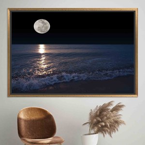 Moonlit Sea Printed Canvas Wall Art: Elegant Night Landscape Decor,GOLD <b>FRAMED</b> CANVAS - Product Image 1