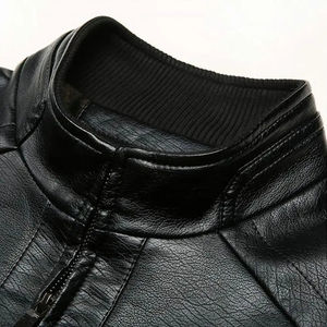 Vintage Desgastado Hombres Full Zip Jacket Cuero y Lona Estilo Motocicleta - Product Image 3