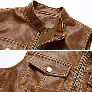 Veste en cuir pour homme de haute qualité, 100% peau de mouton véritable, avec fermeture éclair sur le devant, deux poches, longueur courte - Product Image 6