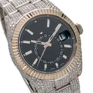 Luxury Antique Stainless Steel Moissanite Diamond <b>Watch</b> <b>Black</b> Dial Luminous Hour Markers 42mm Automatic Quartz <b>Leather</b> Strap - Product Image 3