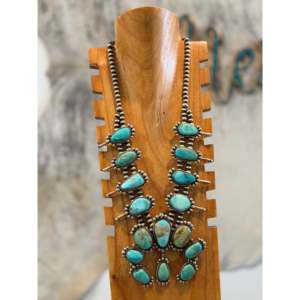 Kathleen Yazzie Squash Blossom Necklace Mixed Turquoise & Sterling Silver Floral Pattern for Gift - Product Image 4
