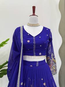 Lehenga choli ปักสีฟ้าสำหรับผู้หญิงที่ทันสมัยสวมใส่ปาร์ตี้และงานแต่งงานกับ dupatta กำหนดเองสั่งซื้อจำนวนมากสำหรับ Diwali - Product Image 4