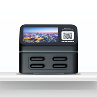 Station de location de batteries externes 4 emplacements en ABS ignifuge avec logo OEM 2025, écran publicitaire, code QR, pour ordinateurs portables, montres connectées, microphones et appareils photo