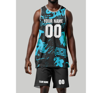 Ropa de baloncesto personalizable al por mayor transpirable y de secado rápido, diseño abstracto multicolor ideal para entrenar uniforme de baloncesto - Product Image 3