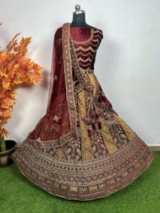 Lehenga nuptiale royale exclusive avec travail Jarkan lourd Double Dupatta Multi Color 12 Kali Design Flair pour les mariages traditionnels - Product Image 6