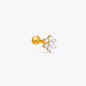 14K Yellow <b>Gold</b> Mini Cluster <b>Nose</b> <b>Stud</b> Piercing <b>Nose</b> Ring With Lab Grown Diamonds Flower Shape Screw <b>Nose</b> <b>Stud</b> for Weddings - Product Image 5