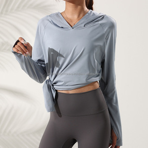 New Sports Fitness Thumb Buckle <b>Long</b>-<b>Sleeved</b> Yoga Top for Women With Hoodie Quick-drying Yoga Clothes Sports <b>T</b>-<b>shirts</b> Woman - Product Image 5