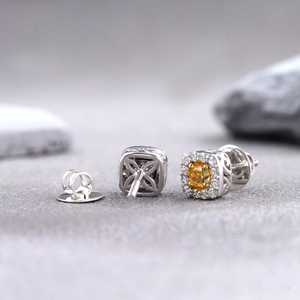 Precio de fabricante VVS Lab Grown Diamond Pendientes Dazzling Radiant Cut Yellow Diamond Studs Pave White Diamond Halo IGI - Product Image 2