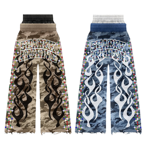 กางเกงวอร์มทรงตรงขาบานเอวสองชั้นสไตล์ฝรั่งเศสผ้าเฟรนช์เทอร์รี่ฟอกสีแบบแอซิดวอชประดับคริสตัลสำหรับผู้ชาย - Product Image 1